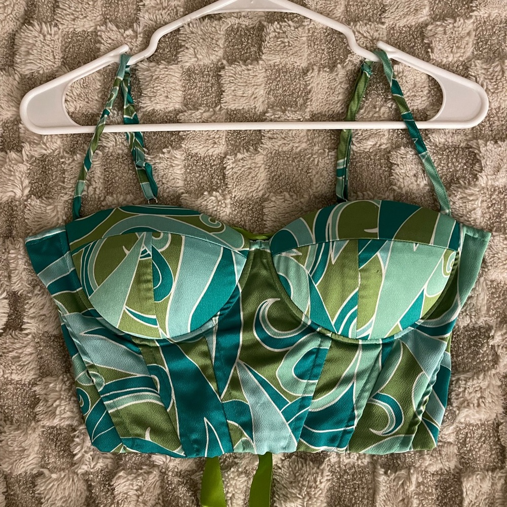 SHEIN Teal and Lime Bustier Top
